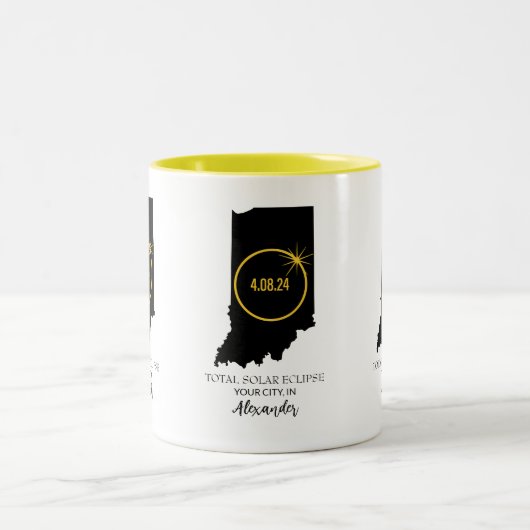 Totale Zonneverduistering 2024 Aangepaste naam, St Tweekleurige Koffiemok (Center)