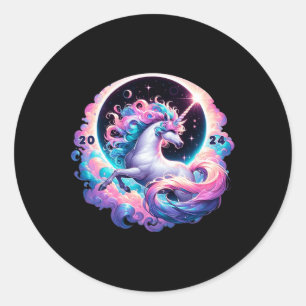 Totale zonneverduistering eenhoorn ronde sticker