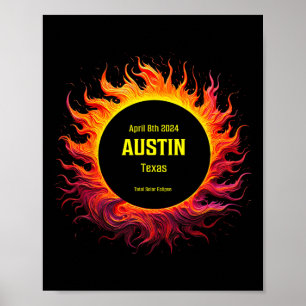 Totale Zonsverduistering 2024 Austin Texas Poster