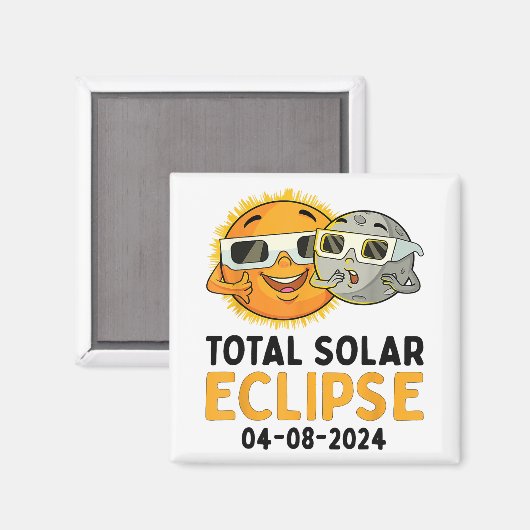 Totale Zonsverduistering 2024 Glazen Grappige Zon Magneet (Voorkant / Achterkant)