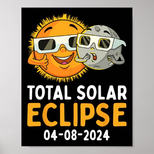 Totale Zonsverduistering 2024 Glazen Leuk Zon Maan Poster (Voorkant)