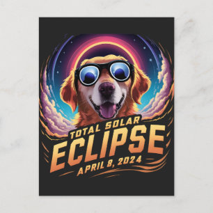 Totale Zonsverduistering 2024 Golden Retriever Lie Briefkaart
