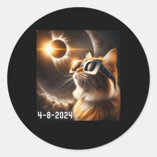 Totale Zonsverduistering 2024 Kat Dragen Zonsverdu Ronde Sticker