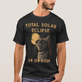 Totale zonsverduistering 2024 Leuke kat in glazen T-shirt (Voorkant)