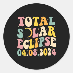 Totale Zonsverduistering 2024 Retro Zonsverduister Ronde Sticker