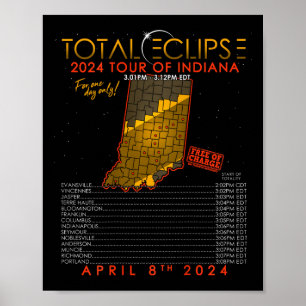 Totale Zonsverduistering 2024 Ronde van Indiana 8 Poster