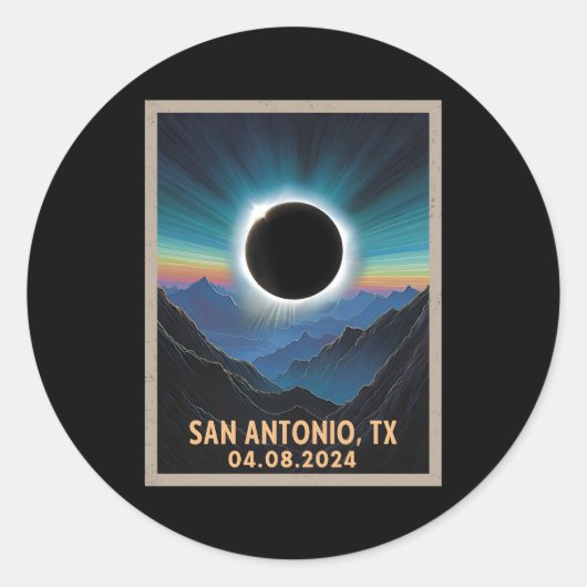 Totale Zonsverduistering 2024 San Antonio Texas Ronde Sticker (Voorkant)