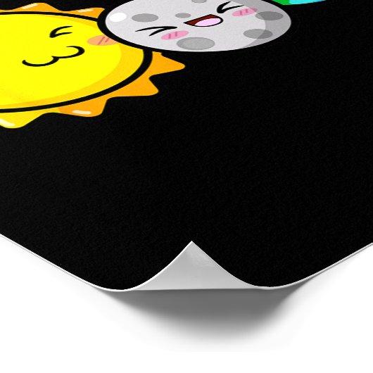 Totale Zonsverduistering 2024 Schattigee Kawaii Le Poster (Hoek)