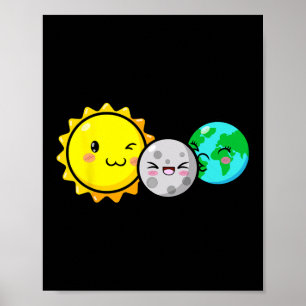 Totale Zonsverduistering 2024 Schattigee Kawaii Le Poster