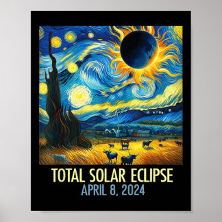 Totale Zonsverduistering 2024 Sterrennacht Van Gog Poster