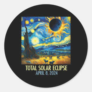 Totale Zonsverduistering 2024 Sterrennacht Van Gog Ronde Sticker