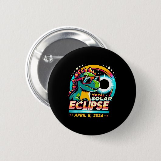 Totale Zonsverduistering 2024 T-rex Draagt Zonnegl Ronde Button 5,7 Cm (Voorkant /achterkant)