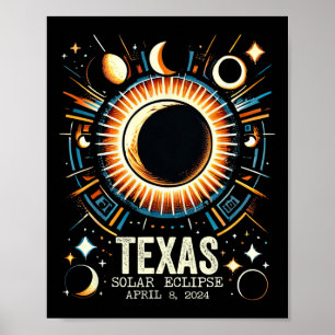 Totale Zonsverduistering 2024 Texas April 8 Abstra Poster
