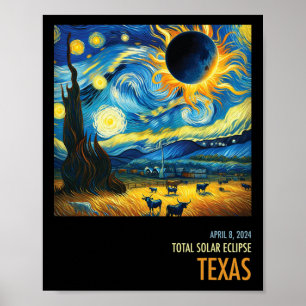 Totale Zonsverduistering 2024 Texas Poster