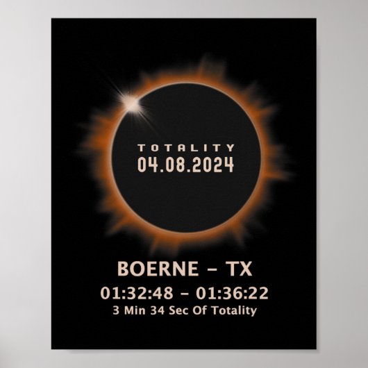 Totale Zonsverduistering 2024 Totaal 04.08.24 Texa Poster (Voorkant)