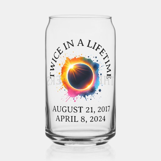 Totale Zonsverduistering 2024 tweemaal in een leve Blikvorm Glas (Voorkant)