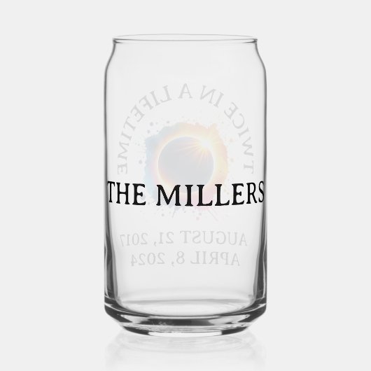 Totale Zonsverduistering 2024 tweemaal in een leve Blikvorm Glas (Achterkant)