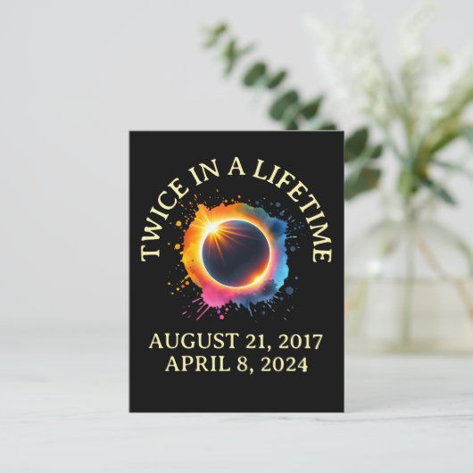 Totale Zonsverduistering 2024 tweemaal in een leve Briefkaart (Staand voorkant)