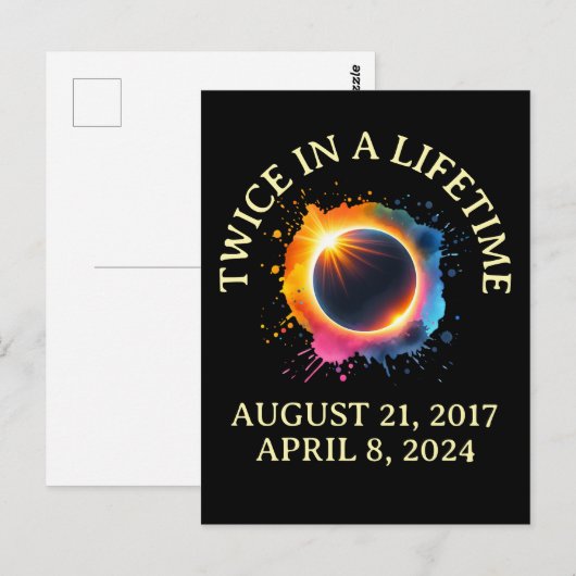 Totale Zonsverduistering 2024 tweemaal in een leve Briefkaart (Voorkant / Achterkant)