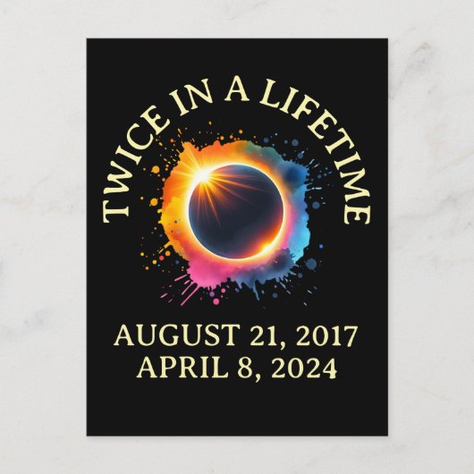 Totale Zonsverduistering 2024 tweemaal in een leve Briefkaart (Voorkant)