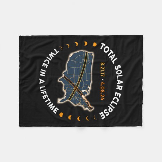 Totale Zonsverduistering 2024 tweemaal in een leve Fleece Deken (Voorkant (Horizontaal))