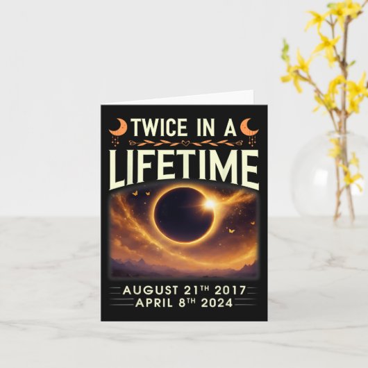 Totale Zonsverduistering 2024 tweemaal in een leve Kaart (Gele Bloem)