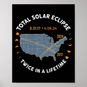 Totale Zonsverduistering 2024 tweemaal in een leve Poster