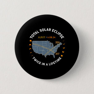 Totale Zonsverduistering 2024 tweemaal in een leve Ronde Button 5,7 Cm