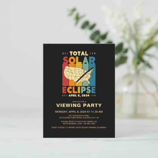 Totale Zonsverduistering 2024  USA Kijkfeest Uitnodiging Briefkaart (Staand voorkant)