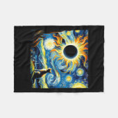 Totale Zonsverduistering 2024 Van Gogh Sterrennach Fleece Deken (Voorkant (Horizontaal))