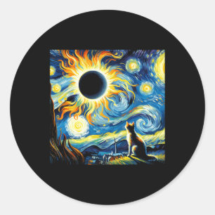 Totale Zonsverduistering 2024 Van Gogh Sterrennach Ronde Sticker