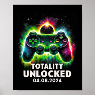 Totale Zonsverduistering 2024 Videogame Kleurrijk Poster