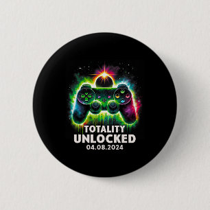 Totale Zonsverduistering 2024 Videogame Kleurrijk  Ronde Button 5,7 Cm