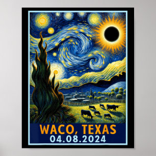 Totale Zonsverduistering 2024 Waco Texas Van Gogh  Poster