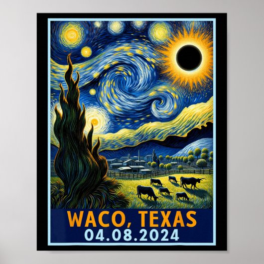 Totale Zonsverduistering 2024 Waco Texas Van Gogh  Poster (Voorkant)