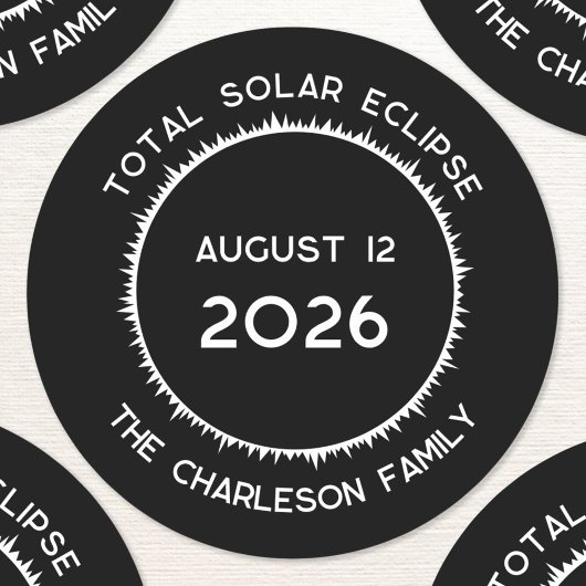 Totale Zonsverduistering 2026 Gepersonaliseerd Ronde Sticker