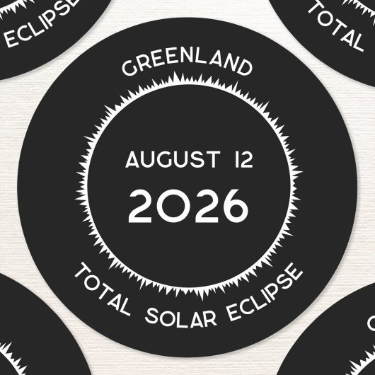 Totale Zonsverduistering 2026 Groenland Ronde Sticker
