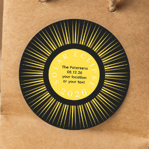 Totale zonsverduistering 2026 jouw naam gepersonal ronde sticker