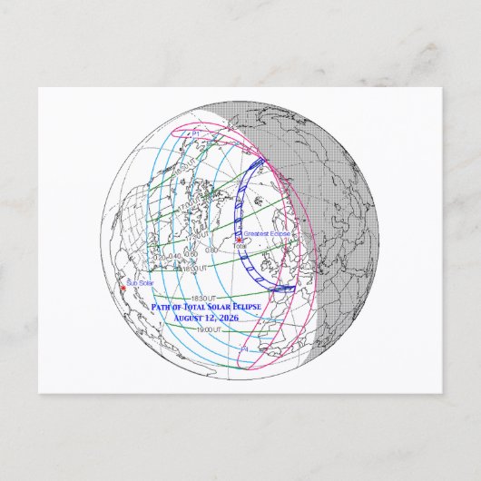 Totale Zonsverduistering 2026 Kaart (Voorkant)
