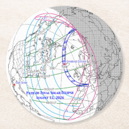 Totale Zonsverduistering 2026 Kaart Ronde Kartonnen Onderzetter