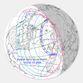 Totale Zonsverduistering 2026 Kaart Ronde Sticker