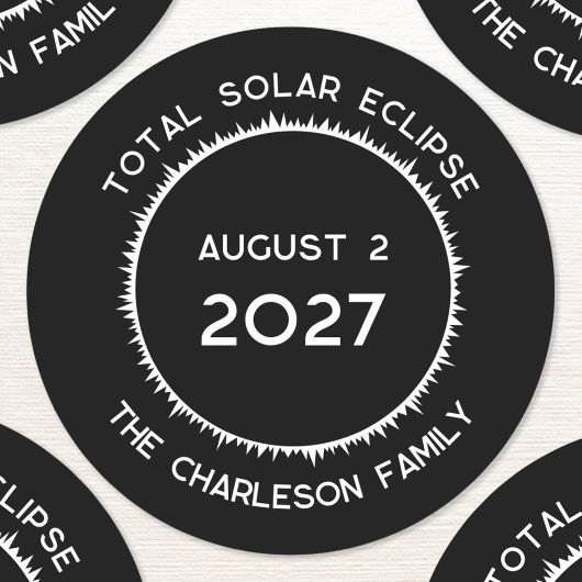 Totale Zonsverduistering 2027 Gepersonaliseerd Ronde Sticker