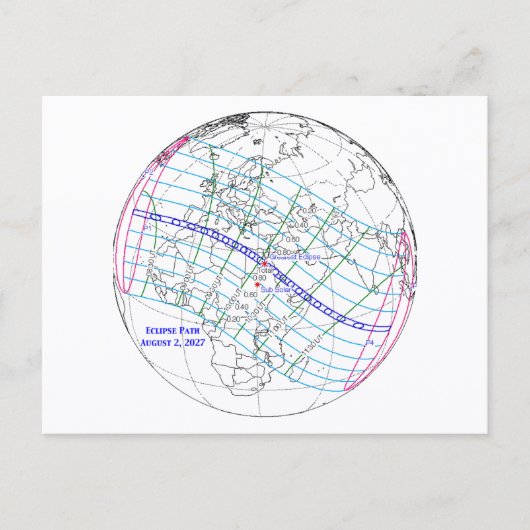 Totale Zonsverduistering 2027 Kaart (Voorkant)