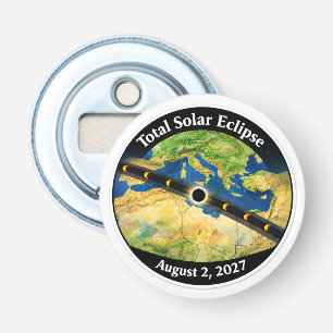 Totale Zonsverduistering 2027 Kaart Button Flesopener
