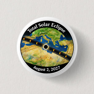 Totale Zonsverduistering 2027 Kaart Ronde Button 3,2 Cm