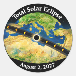 Totale Zonsverduistering 2027 Kaart Ronde Sticker