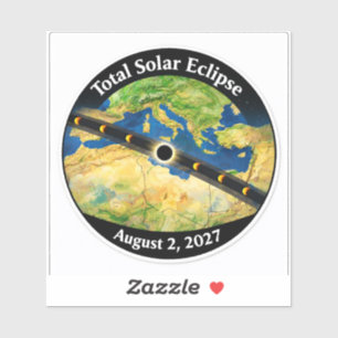 Totale Zonsverduistering 2027 Kaart Sticker