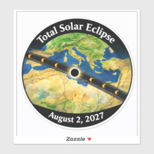Totale Zonsverduistering 2027 Kaart Sticker