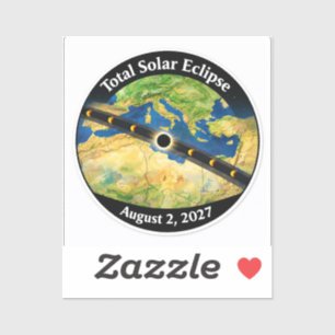 Totale Zonsverduistering 2027 Kaart Sticker