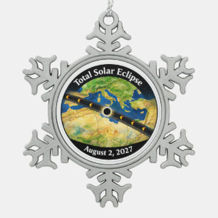 Totale Zonsverduistering 2027 Kaart Tin Sneeuwvlok Ornament